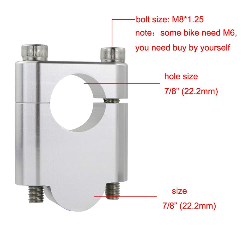 22.2mm Handlebar Risers (No Clamps) for V-Strom, CRF250L, Z125, DRZ400, FZ16, TT-R230, R1150GS, Grom, MSX125, Etc. (20mm, Silver)