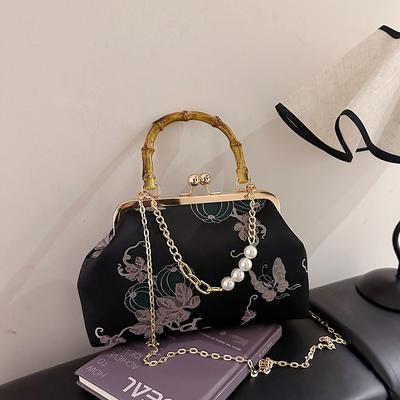 Borsa Casual, Borsa a Tracolla a Catena da Donna, Borsa da Sera, Cheongsam, Borsa a Mano Ricamata con Perle