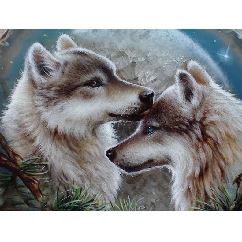 5D bricolaj pictură cu diamant Cross Ctitch kituri lup zăpadă broderie cu diamant animal rotund complet mozaic decor acasă cadou lucrat manual