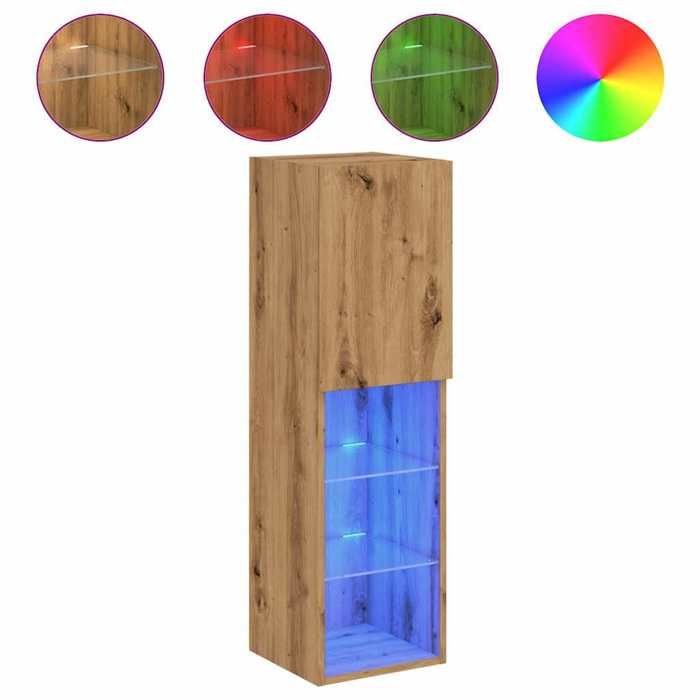 VidaXL Meuble TV avec lumières LED chêne artisanal 30,5x30x102 cm, support TV, armoire média, console TV, meuble HiFi, 857678