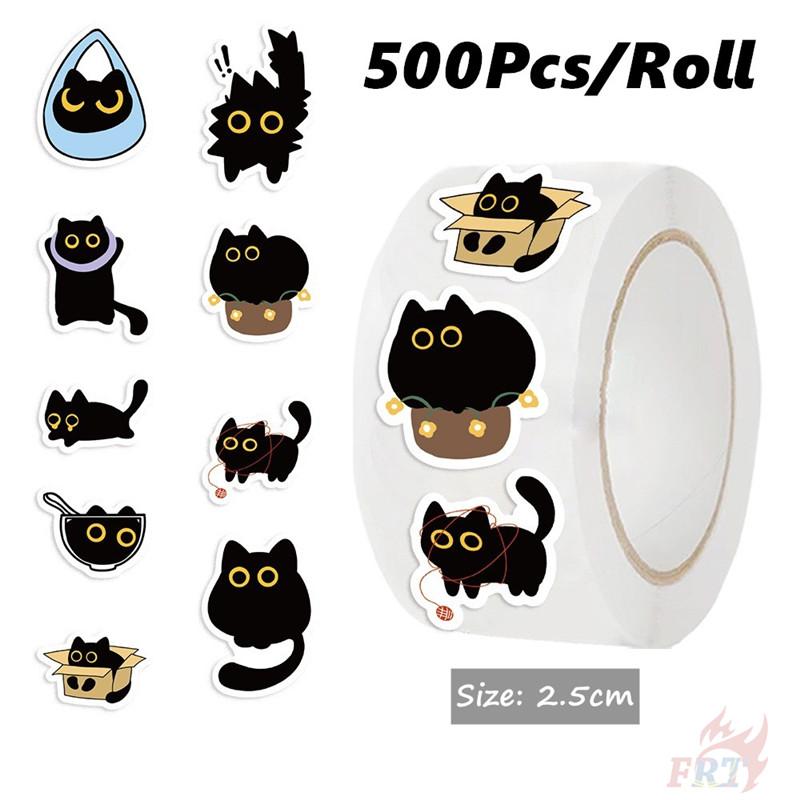500Pcs/Roll Q Funny Black Cats Kids Rewards Stickers - DIY Scrapbooks Album Decor Sealing Label Decals
