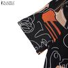ZANZEA Women Casual Turn Down Collar Short Sleeve Print Dress