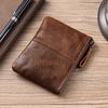 Mens and Women Retro Real Leather Zipper Wallet Card Holder Small Coins Keys Pocket Money Storage Pouch with Chain Key-ring