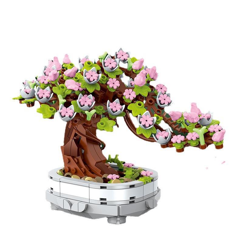 462 KLOCKI Budowlane Bonsai Kwiat Kreatywna Roślina Drzewo Wiśniowe Bukiet w Doniczce DIY Dekoracja Domu Prezenty Zabawki Boże Narodzenie