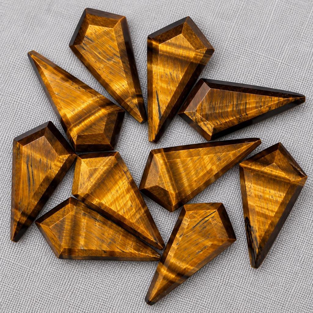 Tiger Eye Kite Shape Stepcut Flat Back 10 Pcs 10x20mm Loose Gemstones, Faceted Tiger Eye Stones for Jewelry Making