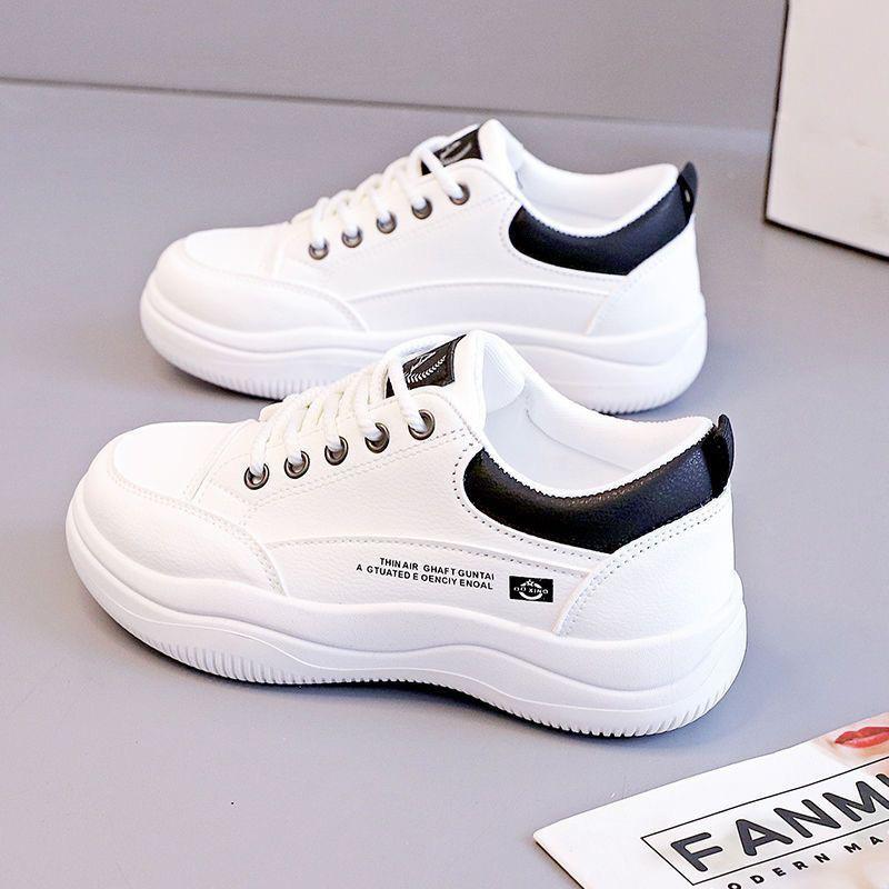 Spring and Autumn New Leather White Shoes Women's Versatile Women's Shoes Comfortable Student Running Sneakers Khaki