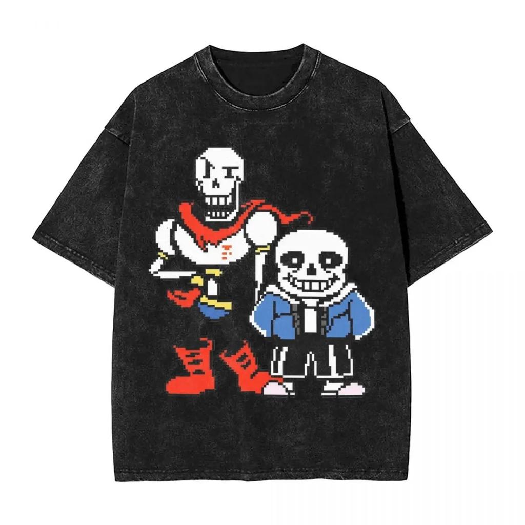 Hot Sale PS Game Undertale Sans Papyrus Graphic Print Vintage Washed TShirt Men Women Cotton Fashion Summer Tee Oversized Top