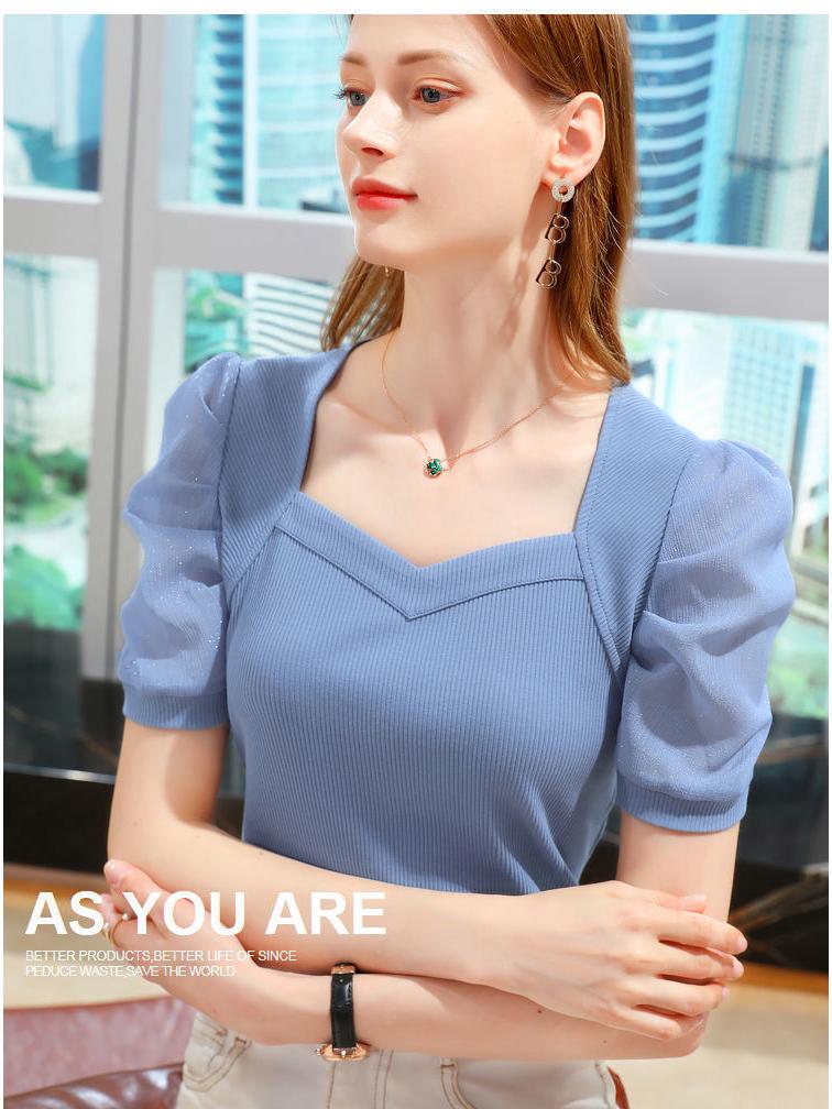 Dámské letní tričko z ledového hedvábí s pufovanými rukávy - styl francouzského dvora