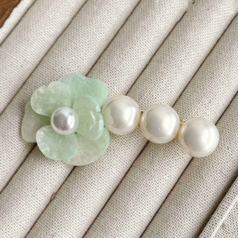 Acetate Flower Hair Clip Korean Style Duckbill Clip Cute Camellia Pearl Side Clip  Daily