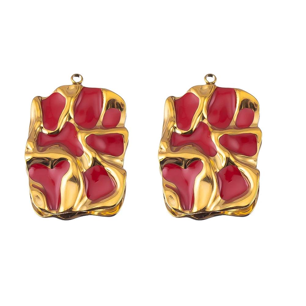2pcs Stainless Steel Irregular Red Necklace Charms Gold Plated Imitation Pearl Earrings Component DIY Necklaces Jewelry Findings