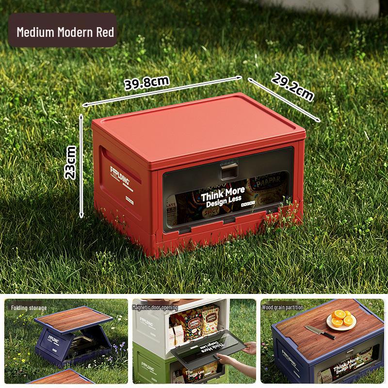 Extra Large Outdoor Storage Box: Side-Opening, Wood Lid, Foldable Camping & Car Trunk Organizer
