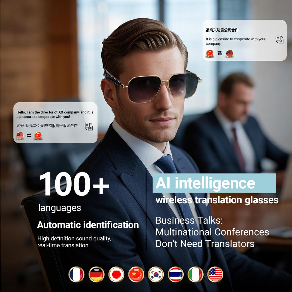 Smart Glasses 100  Online Language AI Automatic Dialogue Translation Bluetooth Glasses With Speaker Sports UV Protection