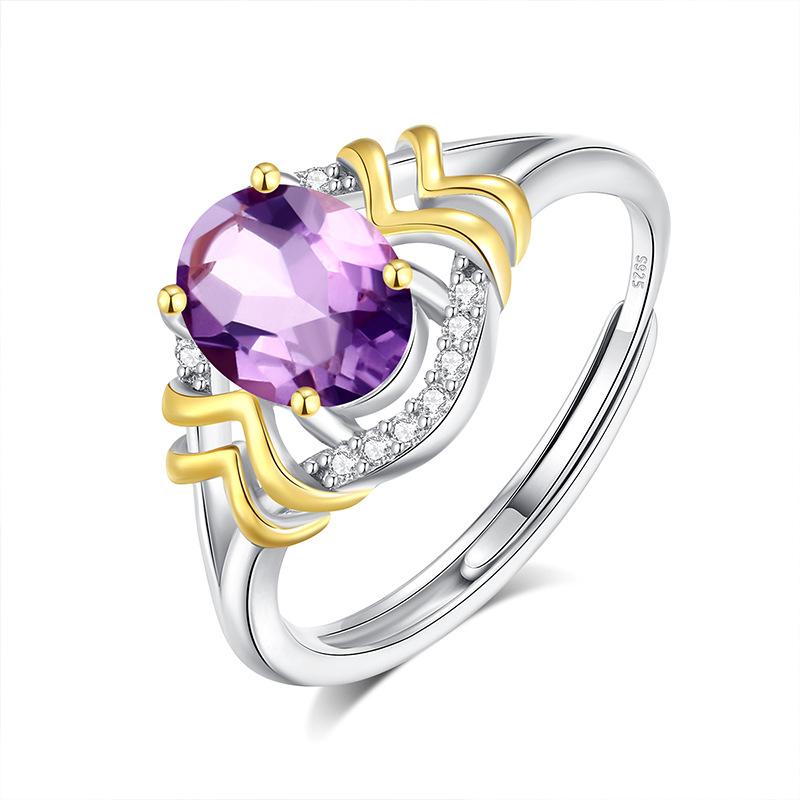 New Natural Spar Ring S925 Sterling Silver Ring Women's Two-color Gold-plated High-end Design Fashion Retro Jewelry Gift