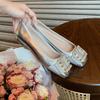 Sheepskin Version~ Classic Temperament Square Buckle Rhinestone Commuting Versatile Single Shoes Women's Autumn Leather Mary Jane Flats Ladyshoes