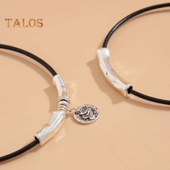 Vintage-Halsband aus Kunstleder mit Metallperlen, mehrlagig, geometrischer zylindrischer Anhänger, Halskette aus Legierung für Frauen und Männer, als Geschenk für den Alltag