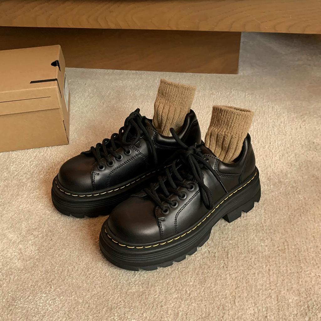 Grape mother autumn and winter new thick-soled small leather shoes for women to wear high-end British style loafers for small women
