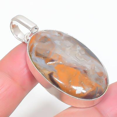 Pingente de joia em prata esterlina 925 com pedra preciosa de ágata natural costurada 2,05" O1n19