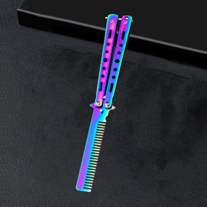 Foldable Practice Training Butterfly Comb Stainless Steel Beard Moustache Brushe Salon Hairdressing Styling Tool
