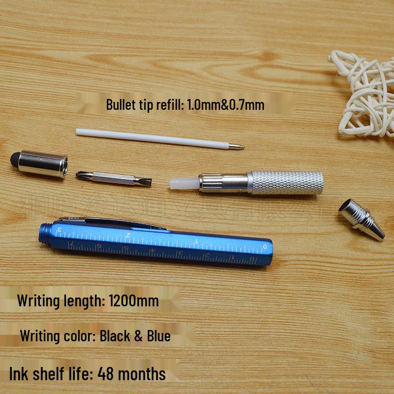 Compact 6-in-1 Multifunctional Tool Pen with Level & Touchscreen Stylus