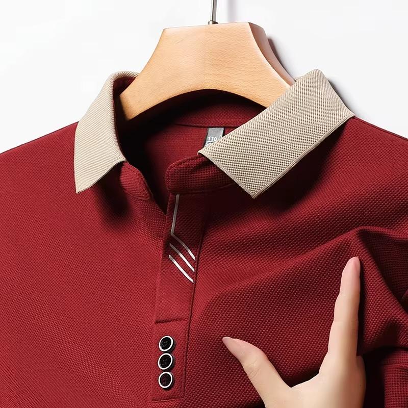Men's Spring Long Sleeve Polo Shirt Turn-down Collar Solid Color Breathable Cozy Tees Casual Button Up Male T-shirt