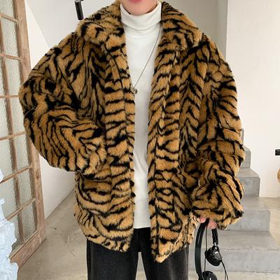 Casaco de Pele Falsa Unissex com Estampa de Tigre Oversized Quente de Inverno Streetwear