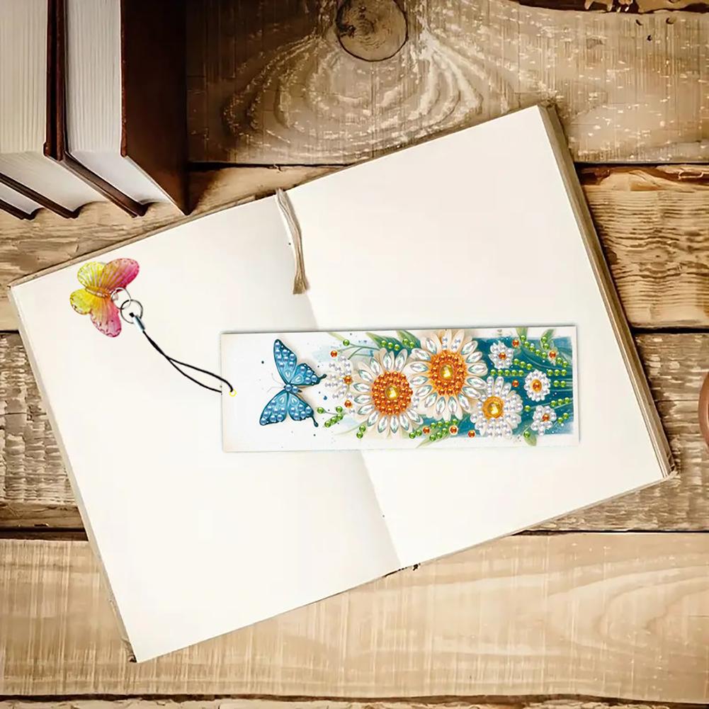 3Pcs Special Shape Flowers Diamond Bookmark Art Projects DIY Bookmarks Diamond Painting Kits Diamond Art Bookmark with Pendant