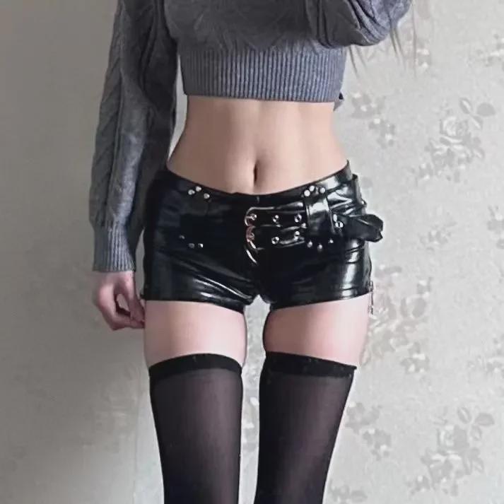 Y2K Retro Low Waist Rivet Shorts with Boots - Millennial Asian Punk Nightclub Style
