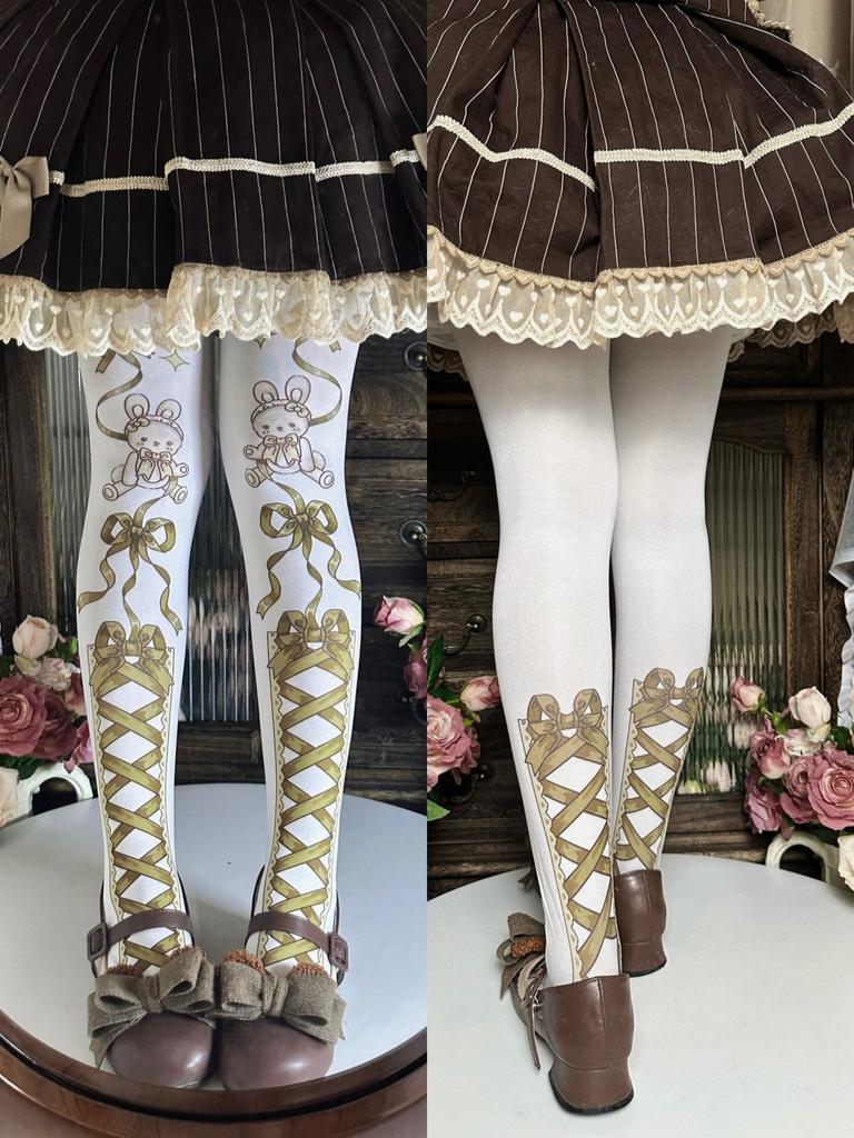 Strawberry Bear Lolita Cotton Stockings With Cartoon Pattern For Youth Fashion
