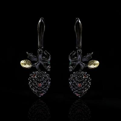 New Jewelry Retro Flower Bud Earrings for Girls Fashion Black Gold Two Color Earrings