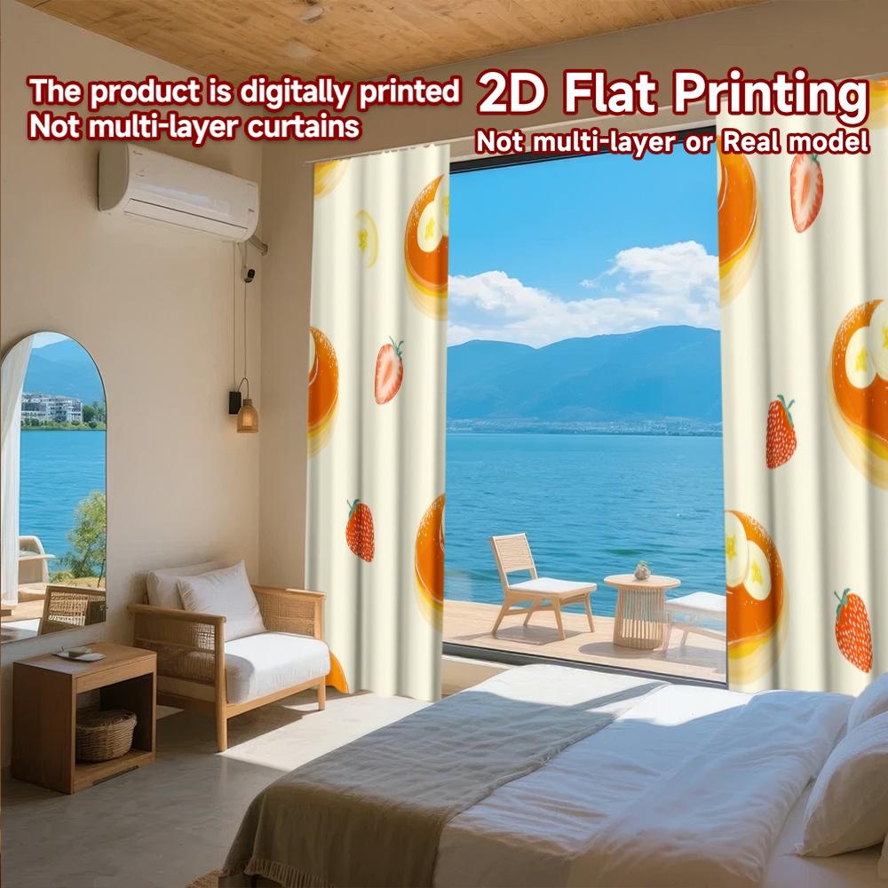 Set Of 2 Flat Printing Curtains Without Rod Fruity Pancake Delight April Fools Is Day Festival Fashion Durable Curtain Polyester