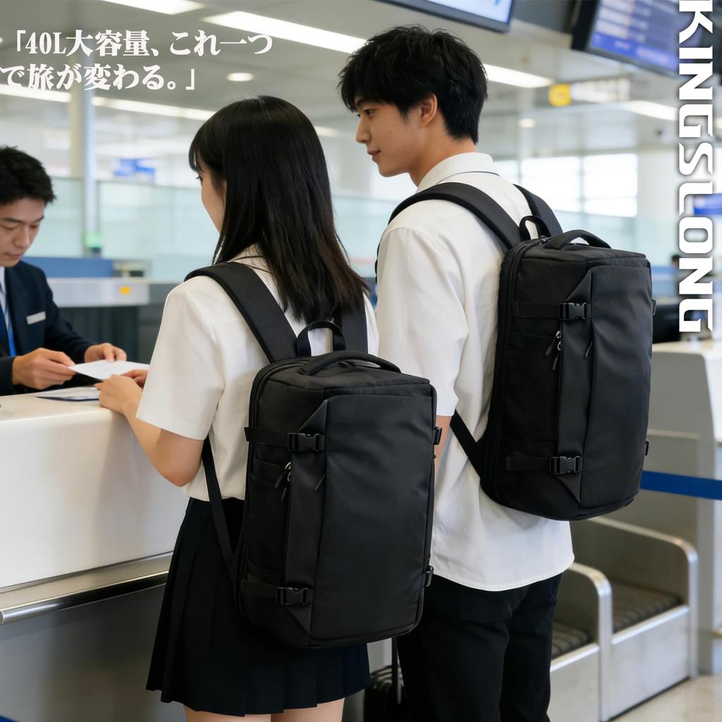 Business Travel Large Capacity Size Fits Inch Suitable for Business Black [KINGSLONG] Backpack, Backpack, 40L, Carry-on Backpack, Men's & Women's,