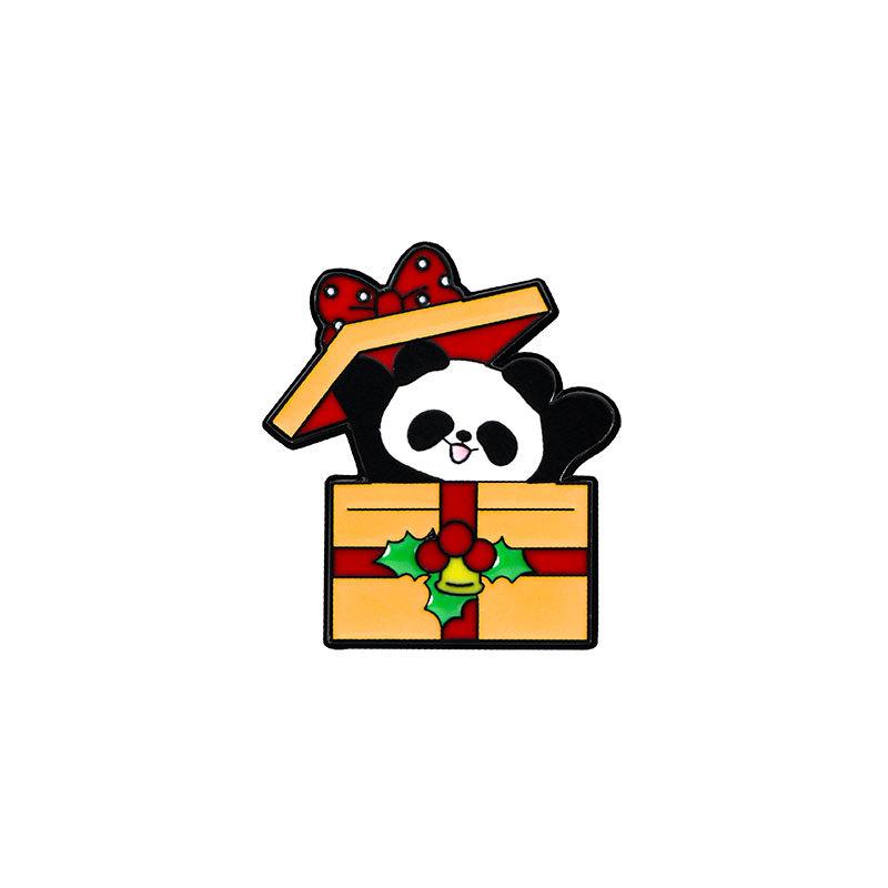 Christmas panda brooch cute animal panda Christmas tree holiday gift box metal badge backpack decoration