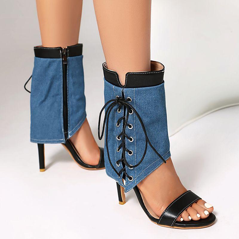 2025 Luxury Female Sandals Thin High Heels 10.5cm Zipper Lace Up Mixed Color Large Size 46 47 48 Fashion Dating Shoes