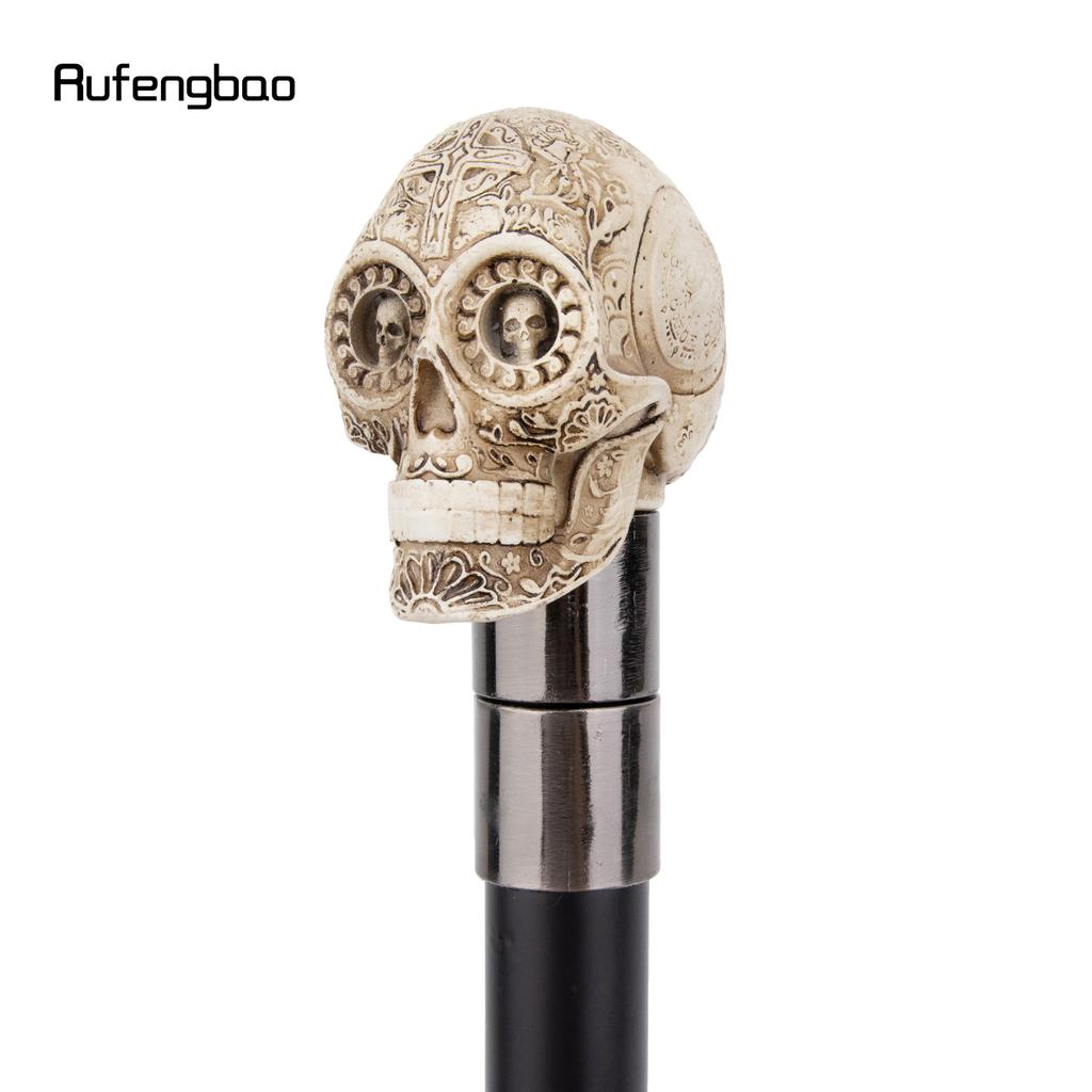 Yellow Resin Skull Head Walking Cane Fashion Decorative Steel Stick Gentleman Elegant Cosplay Cane Knob Crosier 92cm