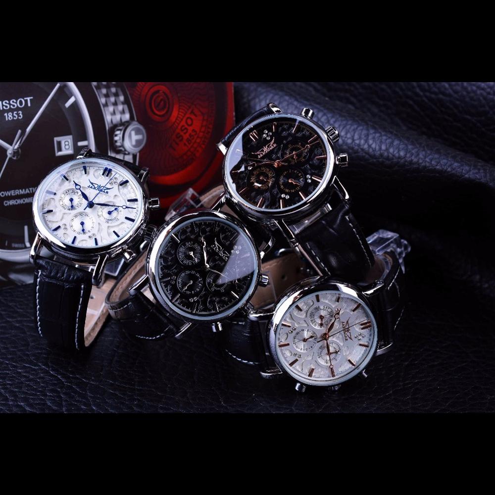 JARAGAR Nové špičkové pánské hodinky s páskem na hodinky Pánské automatické mechanické hodinky Tříkotoučové šestipinové pánské hodinky Diamantové hodinky Luminous Waterproof