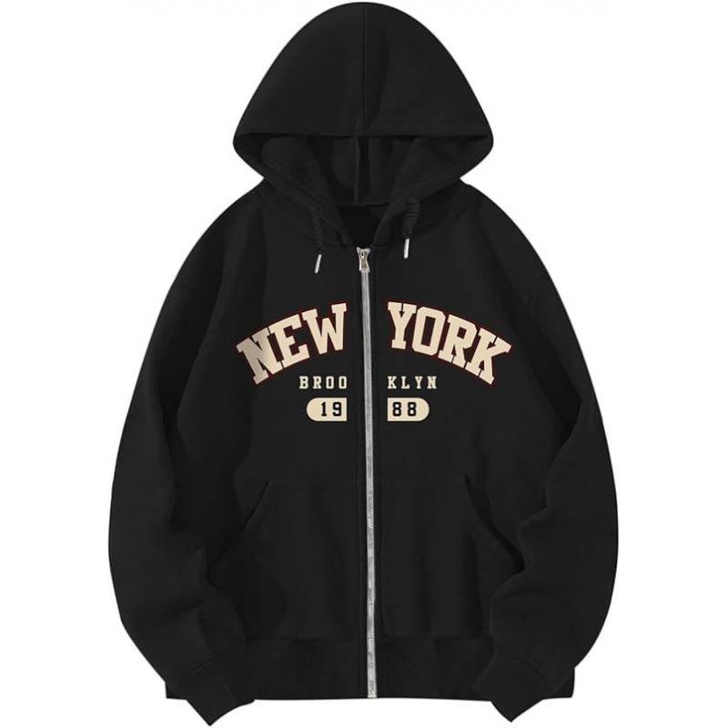 New Fashion Letter Print Zipper Sweater Men's and Women's Autumn and Winter Casual Fleece Hoodie
