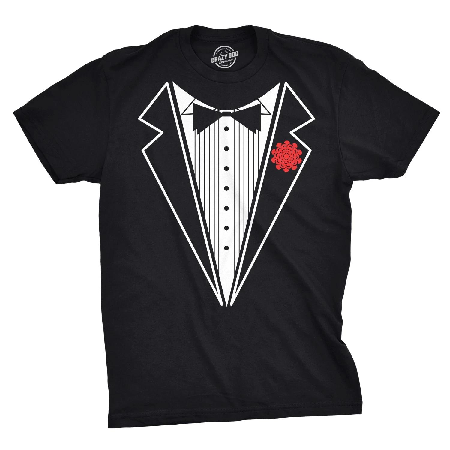 Mens Black Tuxedo T Shirt Funny Lazy Wedding Fake Suit Fancy Marriage Tee S