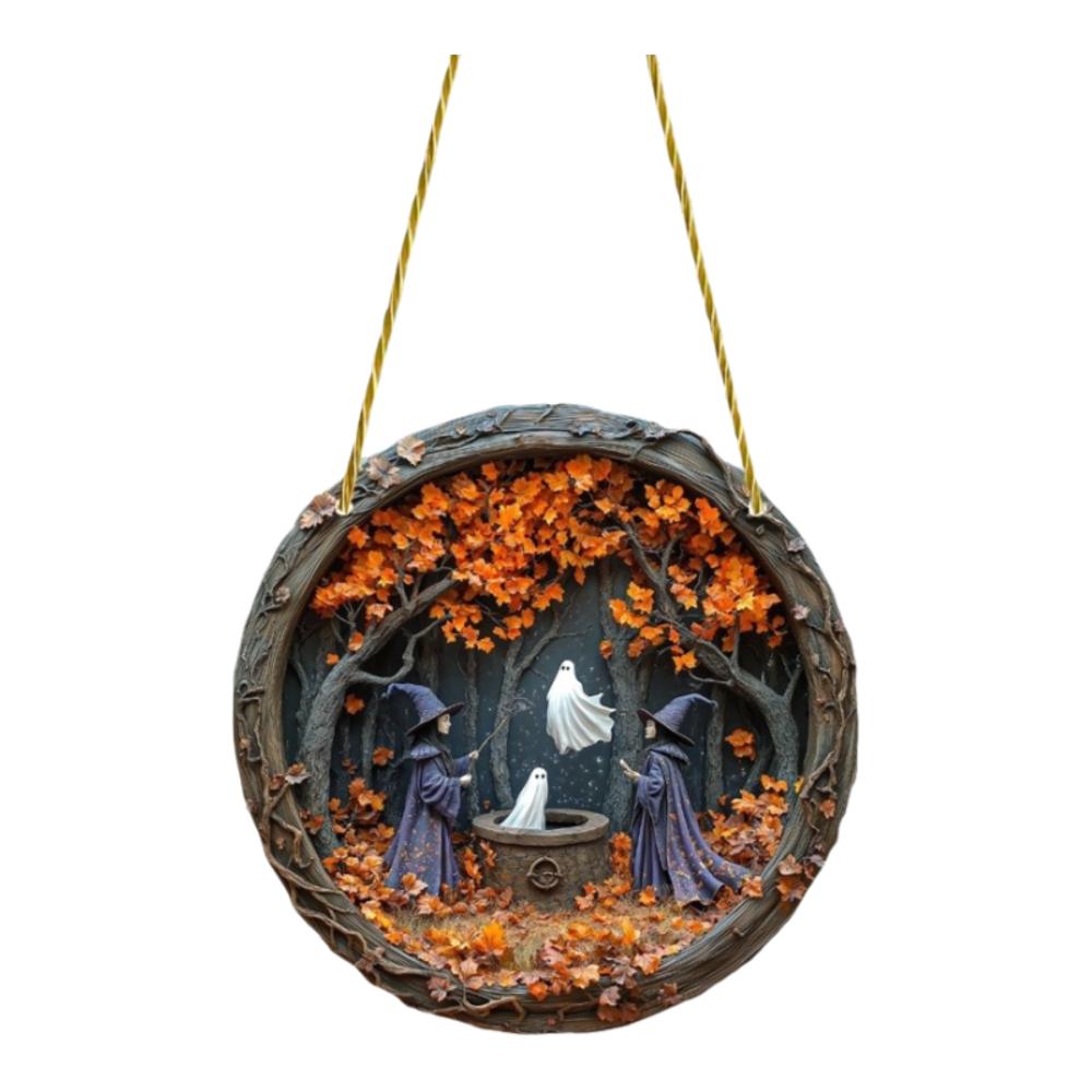 Gothic Witch Door Window Hanging Pendant 2D Flat Magical Home Door Decoration Acrylic Medal Halloween Decoration Holiday Gift