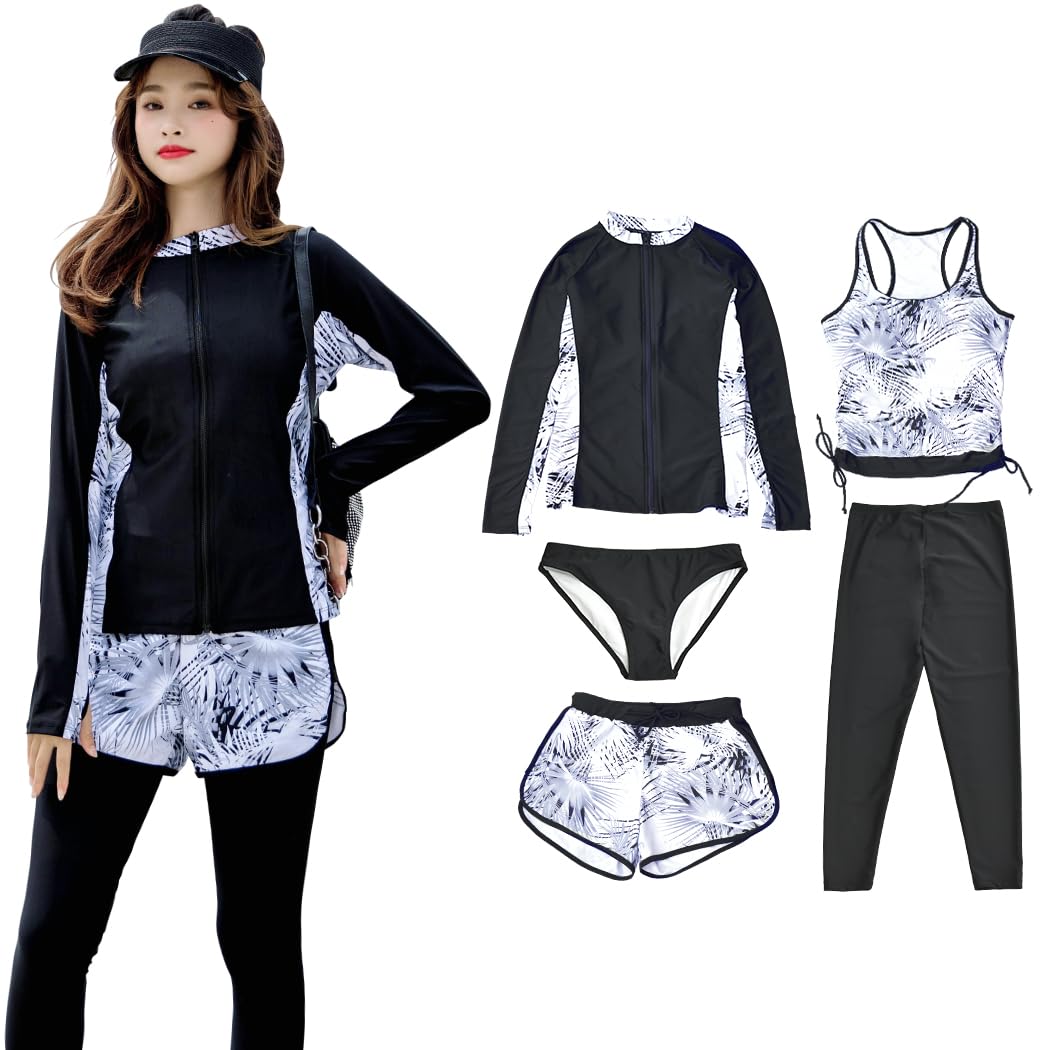 

Fitness Body Covering Tank Long Sleeve UV Large L Black x Gray 1 [Teddy] Women s Swimsuit, Rashguard, 5-Piece Set, Top, Leggings, Rashguard, UPF50+,