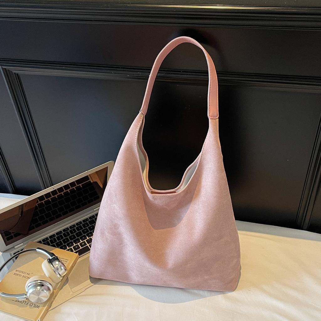 Retro Soft-faced Suede Bread Bag Women's 2025 New Spring Popular Large-capacity Shoulder Bag Fashion Bucket Bag