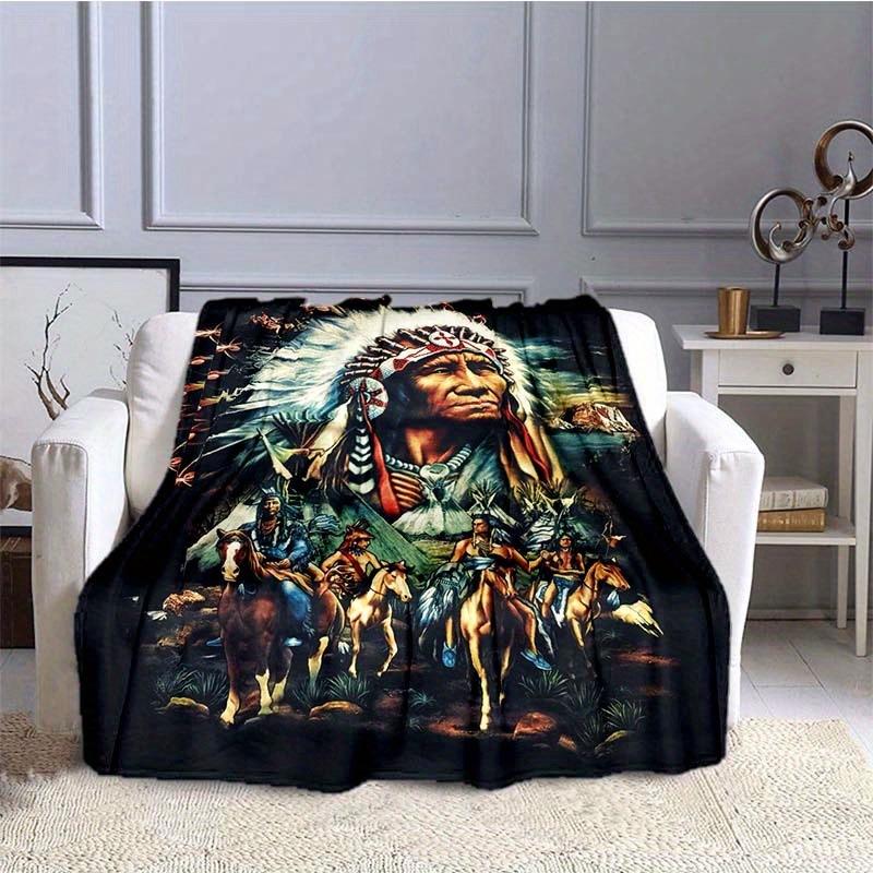 Indigenous American patterns digital-printed polyester Bedroom velvet flannel cover blanket Fleece soft cover blankets for beds