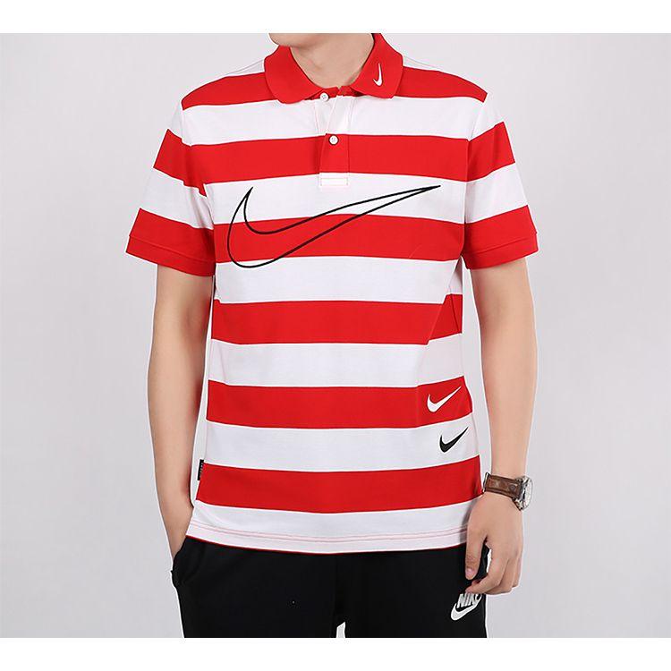 Nike Sportswear Swoosh Striped Short Sleeve Polo Shirt Men Tops Red White CJ4910-657
