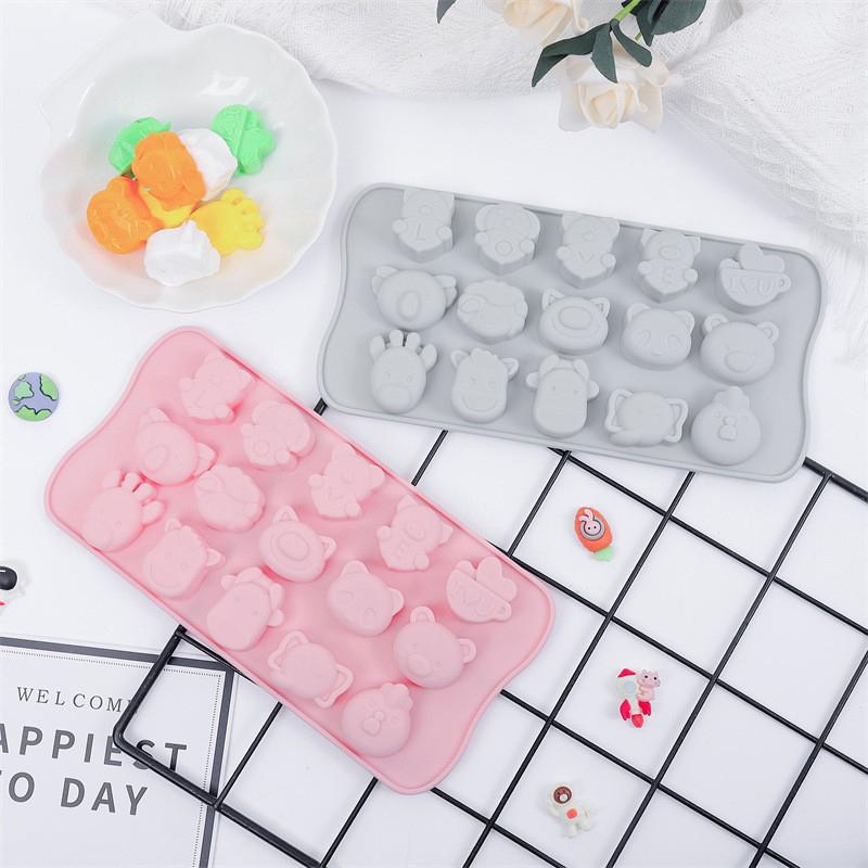Cartoon Animal 15 Grid Push-Type Soft Bottom Ice Cube Mold Household Silicone Ice Tray Homemade Ice Cube Food Grade
