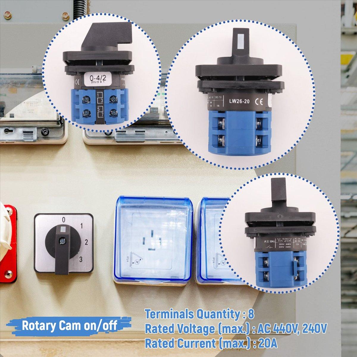 

8 Terminals 5 Positions Master Control Rotary Cam Switch 20A Black+Blue China Mainland