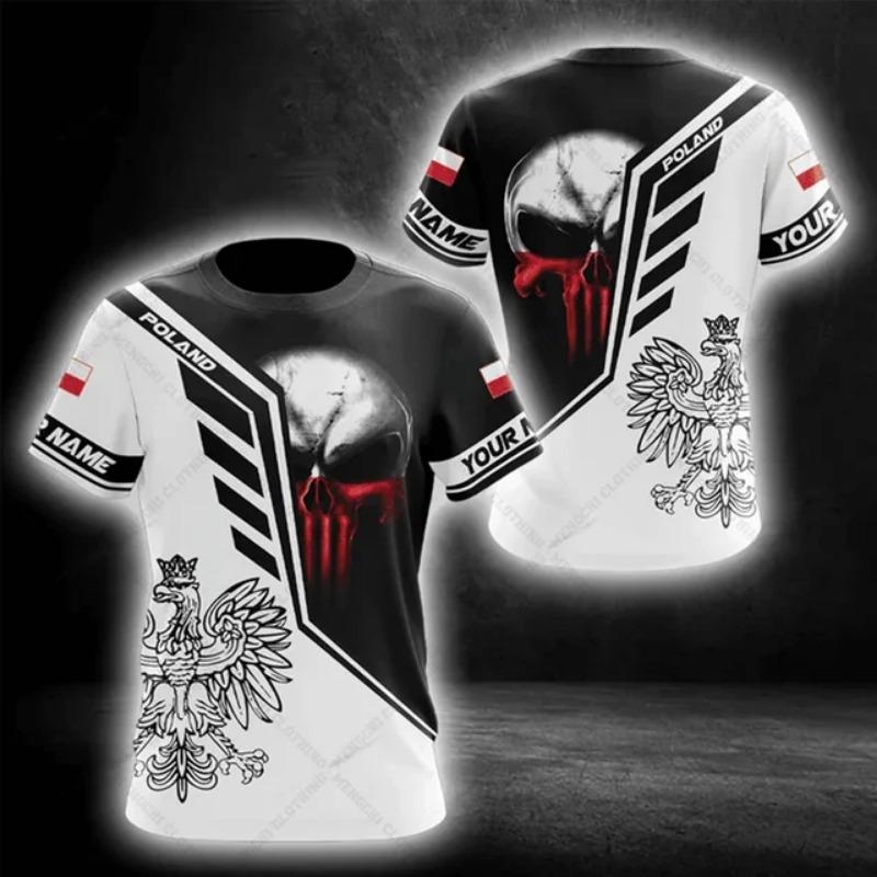 Odznak polské vlajky Warrior Camouflage 3D tištěný Pánské Crew Neck Krátký rukáv Oversized Volné Módní tričko Sportovní Rychleschnoucí