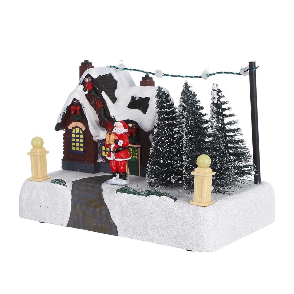 Resin Christmas Village Lighted Music Box Glowing House Ornament Xmas Table Centerpiece Holiday Decor Resin Table Decoration