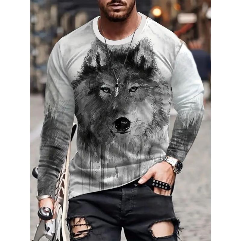 3D-gedrucktes T-Shirt mit Drachen- und Adlermotiv für Herren, cooles Tiermuster, T-Shirts für den Herbst, lässig, lange Ärmel, O-Ausschnitt, lose T-Shirts