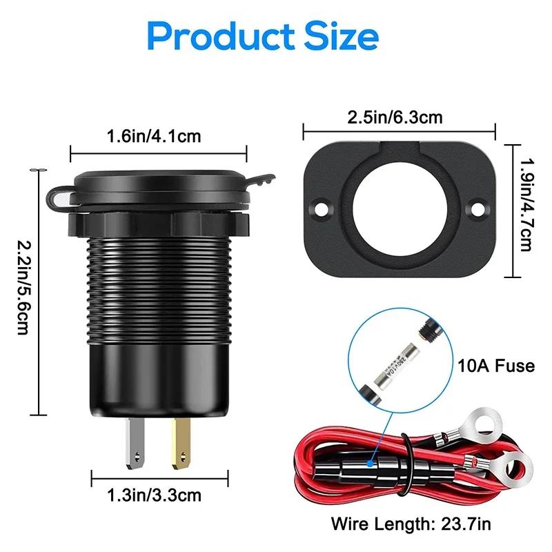 PD+QC3.0 Fast Charging USB Car Charger Socket with Voltmeter, Aluminum Alloy Waterproof Power Outlet