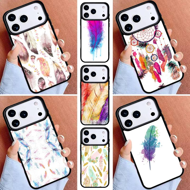 Watercolor Feather Pattern Design Phone Case for iPhone 17ProMax 12 13 14 15 16e 17 Pro Max Plus Air Cover