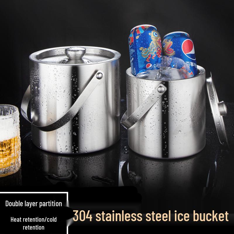 3L Stainless Steel Ice Bucket with Thick Handle, Double-Layer Insulation for Beer, Wine, and More